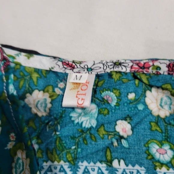 Mokingtop Women's Bohemian Floral  V-neck tied up 3/4 Bell Sleeve Dress M - Picture 10 of 11